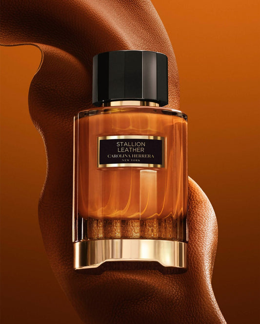 Stallion Leather 100ml perfume bottle with bold, masculine design, featuring rich leather-inspired fragrance notes